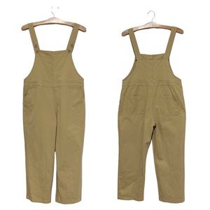 OAK + FORT Tan Jumpsuit adjustable Button Shoulder Straps Size Small Like New